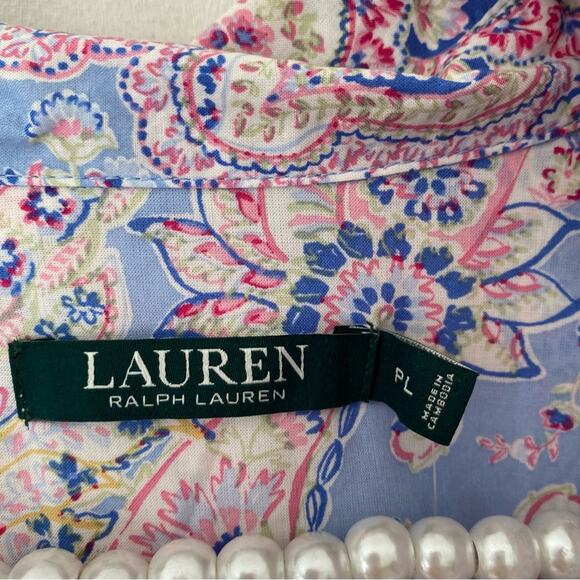 Lauren Ralph Lauren NWTs Blue Pink Capri Cotton Pajama Set Petite Large PL - Picture 9 of 10